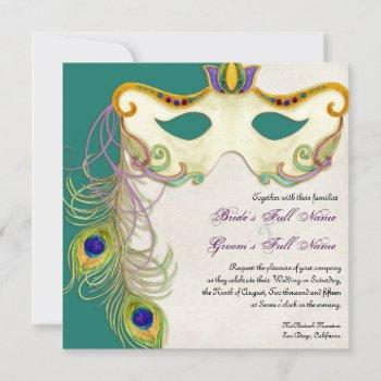 peacock masquerade mask ball - wedding invitation