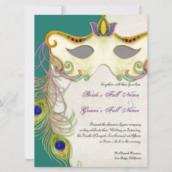 peacock masquerade mask ball - wedding invitation
