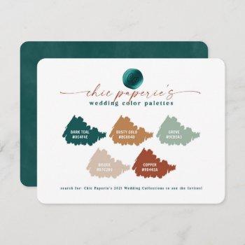 peacock teal green gold wedding color palette card