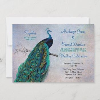 peacock wedding invitation vintage blue elegant