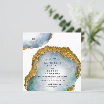 pearl golden agate geode wedding invitation