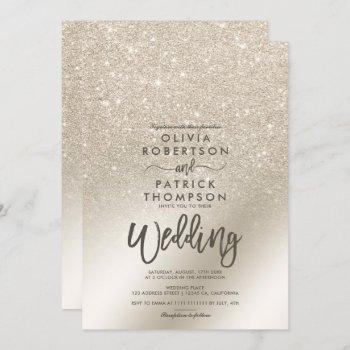pearl ivory glitter ombre metallic foil wedding invitation
