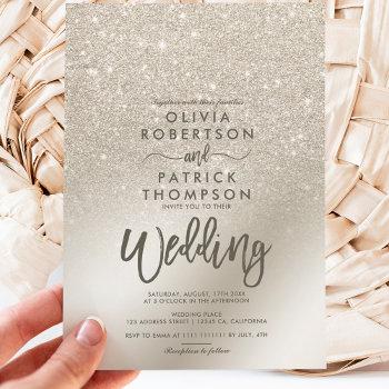 pearl ivory glitter ombre metallic foil wedding invitation
