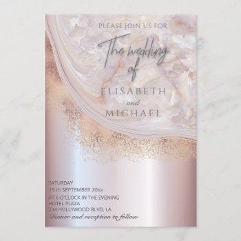 pearl rose gold marble agate calligraphy metallic invitation
