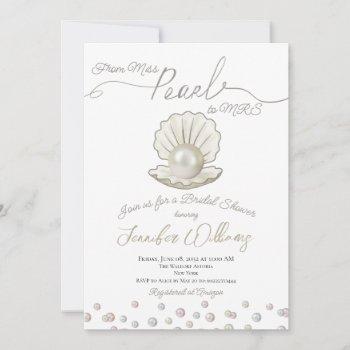 pearl & shell pearlcore miss to mrs bridal shower invitation