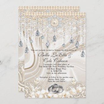 pearls lace and bling wedding invitation