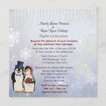 Small Penguin Bride And Groom Wedding  Square Front View