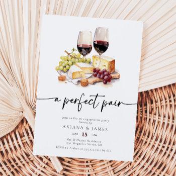 perfect pair watercolor wine cheese engagement invitation