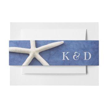 Small Personalized Beach Wedding White Star Fish On Blue  Belly Band Front View