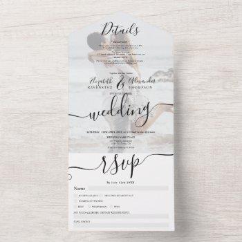 photo black white modern script wedding all in one invitation