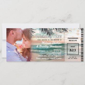 photo boarding pass tropical beach wedding invitation