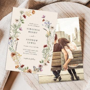 photo boho wildflower wedding invitation