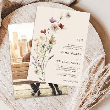photo boho wildflowers wedding invitation