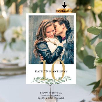 photo greenery gold wedding table number sign