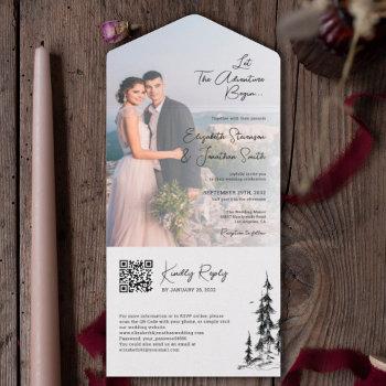 photo mountain forest modern qr code rsvp wedding  all in one invitation