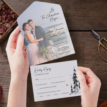 photo mountain forest simple modern rsvp wedding a all in one invitation