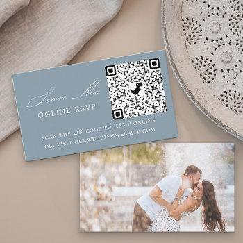 Small Photo Online Rsvp Qr Code Dusty Blue Wedding Enclosure Card Front View