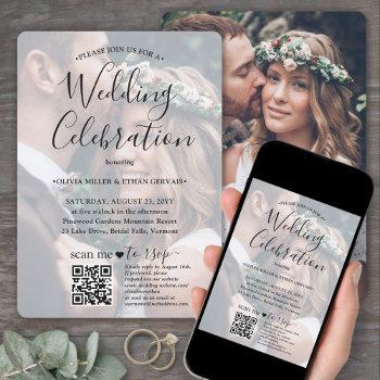 Small Photo Overlay Qr Code Rsvp Simple Script Wedding Front View