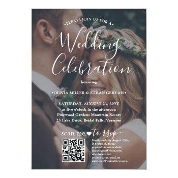 Small Photo Overlay Qr Code Rsvp White Script Wedding Front View