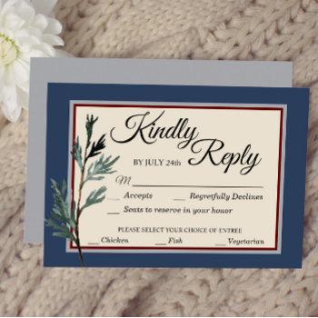 Small Pine Blue Winter Wedding Meal Choice Rsvp Front View