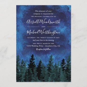pine trees watercolor rustic wedding invitations