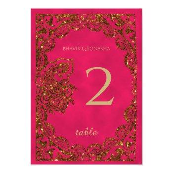 Small Pink And Gold Peacock Indian Table Number Back View