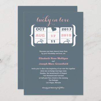 pink and gray slot machine wedding invitation