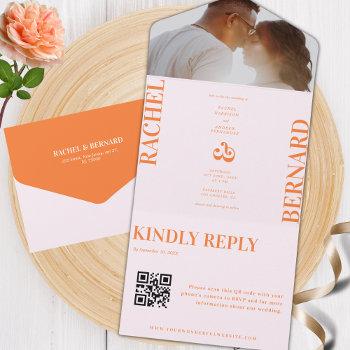 pink and orange peach typography qr code wedding   all in one invitation