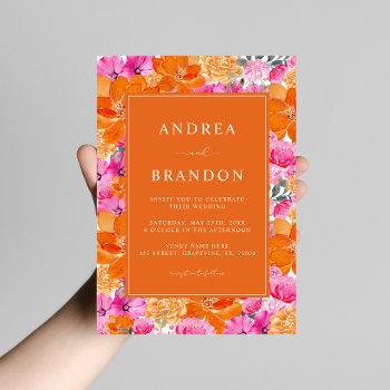 pink and orange | vibrant garden | qr code wedding invitation