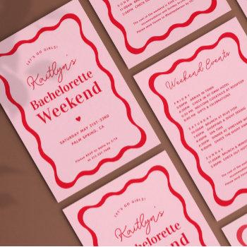 pink and red wave bachelorette weekend itinerary invitation