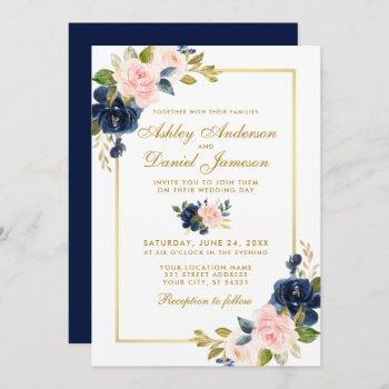 Small Pink Blush Blue Floral Elegant Gold Wedding Front View