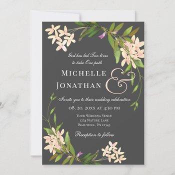 pink blush elegant garden floral christian wedding invitation