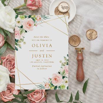pink blush floral geometric save the date card