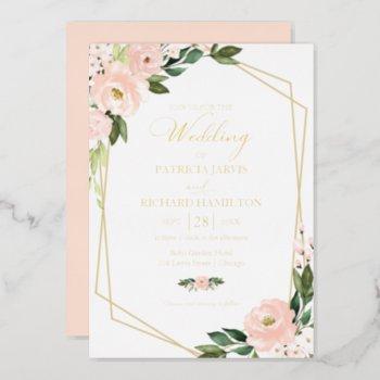 pink blush floral geometric wedding foil invitation