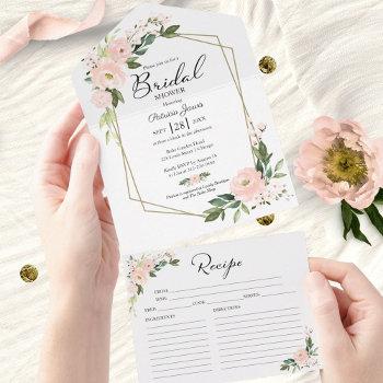 pink bridal shower invitation with recipe card