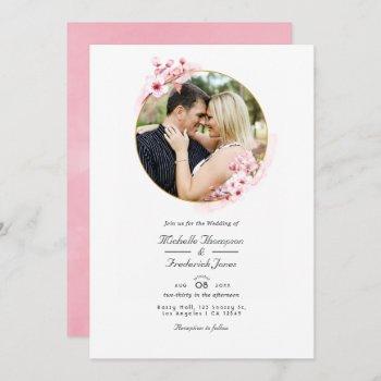 pink cherry blossom qr code rsvp spring wedding invitation