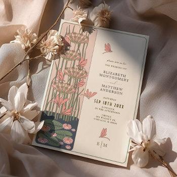 pink dragonfly belle epoque art nouveau wedding invitation
