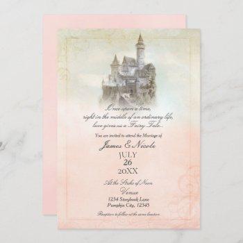 pink dreamy fairy tale storybook castle wedding invitation