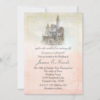 pink fairy tale storybook castle wedding invitation