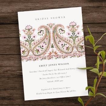Small Pink Floral Paisley Motif Baby Shower Invite Front View