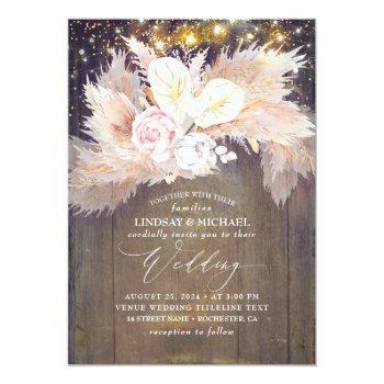 Small Pink Floral Pampas Grass Rustic Wood Wedding Front View