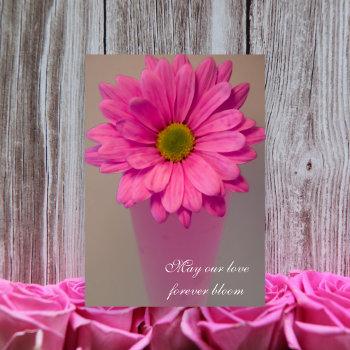 pink gerber daisy flower in vase wedding invitation