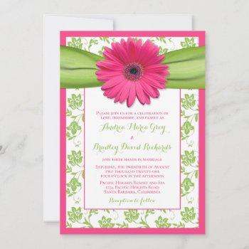 Small Pink Gerber Green Floral Damask Wedding Front View