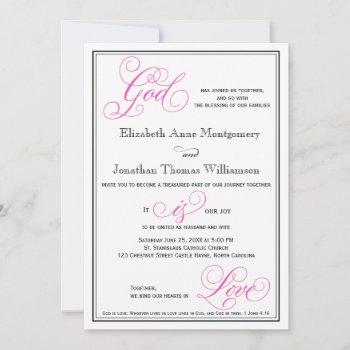 Small Pink God Is Love Christian Wedding Front View