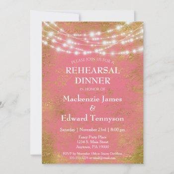 pink gold lights rehearsal dinner invitation