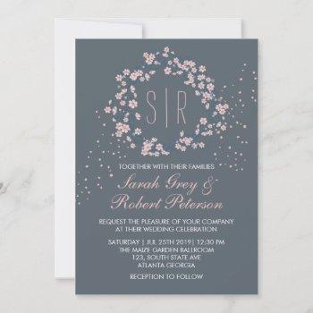 Small Pink Gray Cherry Blossom Floral Wedding Front View