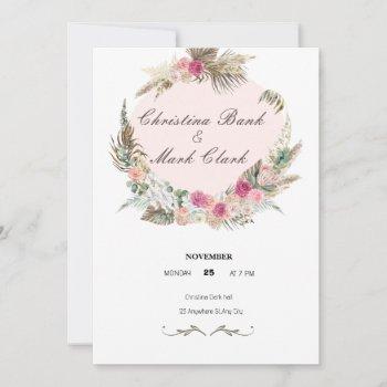 Small Pink , Green Floral Watercolor Wedding Invitatio Front View