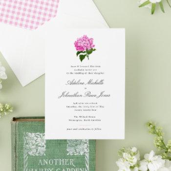pink hydrangea grandmillennial wedding invitation