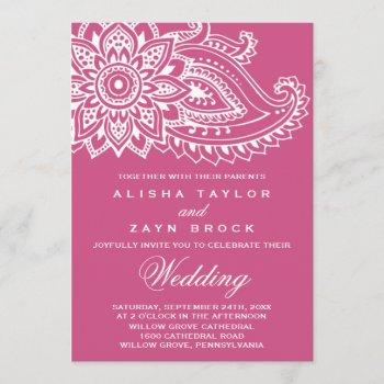 pink indian paisley wedding invitation