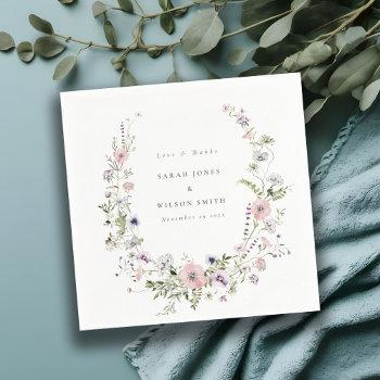 pink lilac wildflower wreath wedding thank you napkins